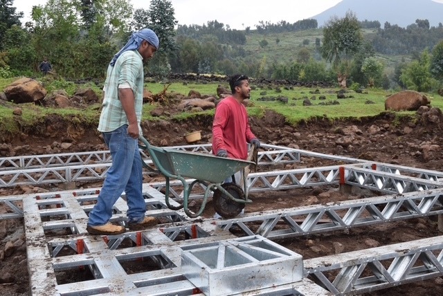 This was built using local labour and as much as possible locally sourced materials and tradesmen. Only one jcb was allowed to be used so that, whilst under construction, we did not scare the primates back into the forest which would have affected the tourism business as well as putting stress on the animals. The lodge units are operated by Rwanda Development Board.