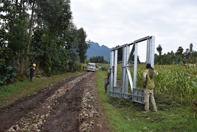 This was built using local labour and as much as possible locally sourced materials and tradesmen. Only one jcb was allowed to be used so that, whilst under construction, we did not scare the primates back into the forest which would have affected the tourism business as well as putting stress on the animals. The lodge units are operated by Rwanda Development Board.
